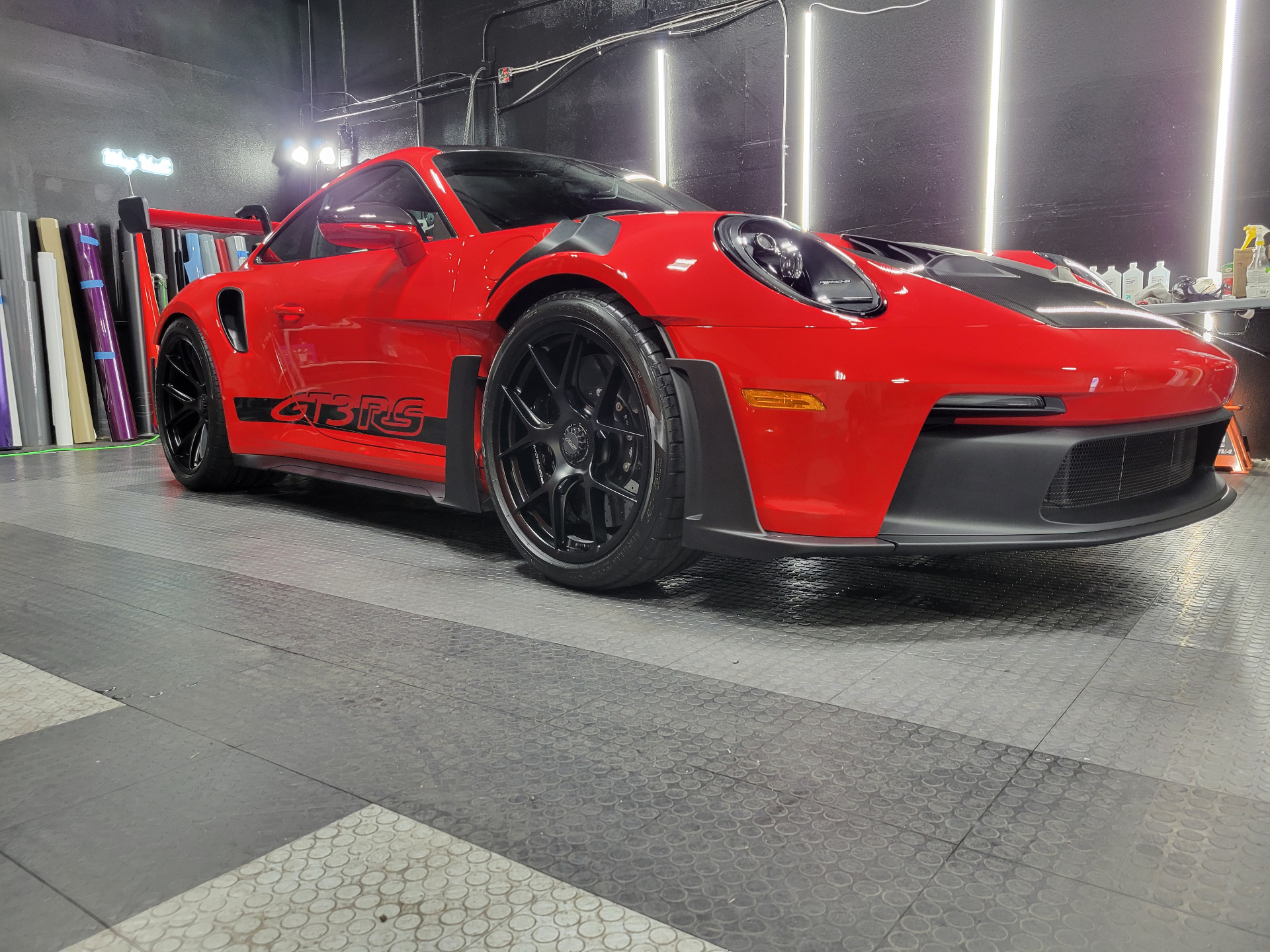 Porsche GT3 RS professional ceramic coating showing hydrophobic water beading effect Scottsdale